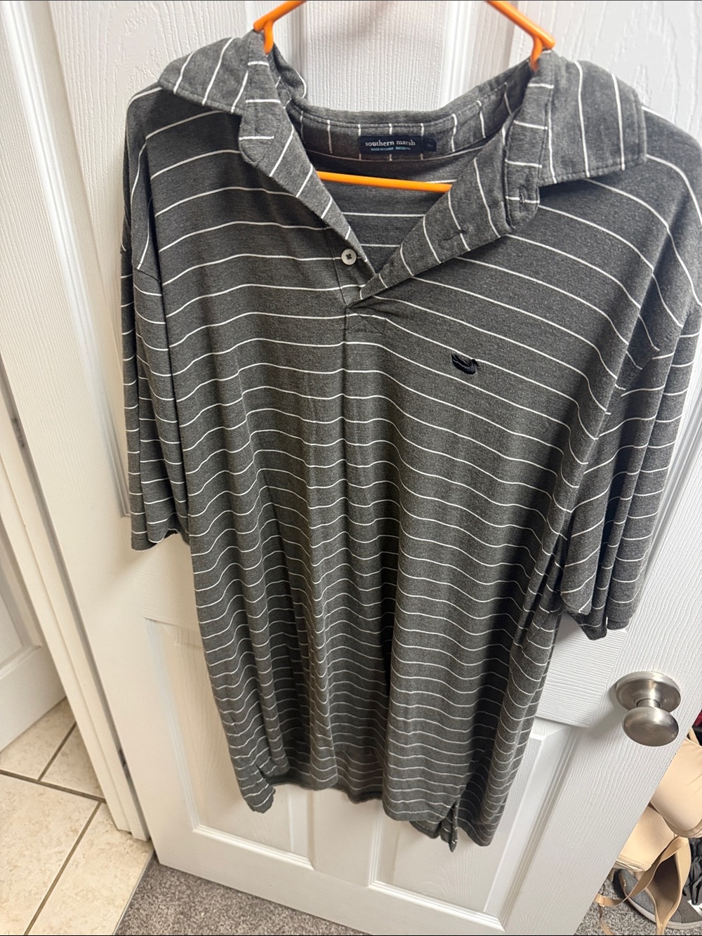 Southern Marsh Men's Charcoal and White Striped Polo